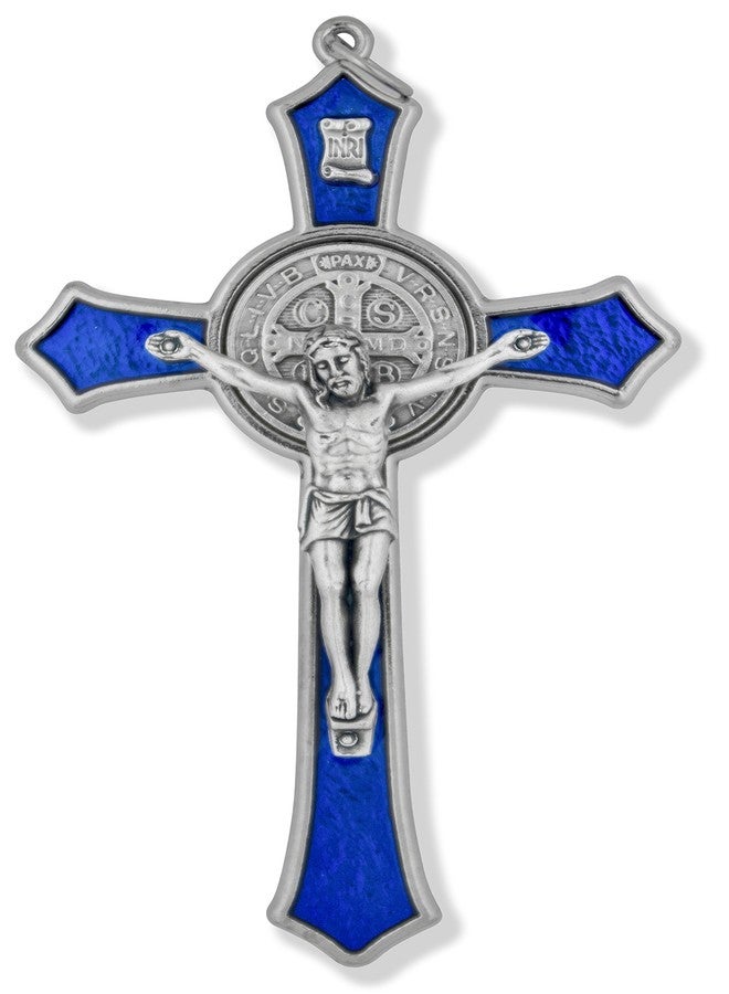 Venerare Large Saint Benedict Pectoral Cross with Colored Enamel (Blue) - Image 1